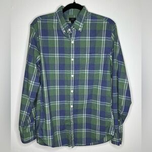J.Crew  Cotton Mens Button Down Medium M Plaid Green Long Sleeve